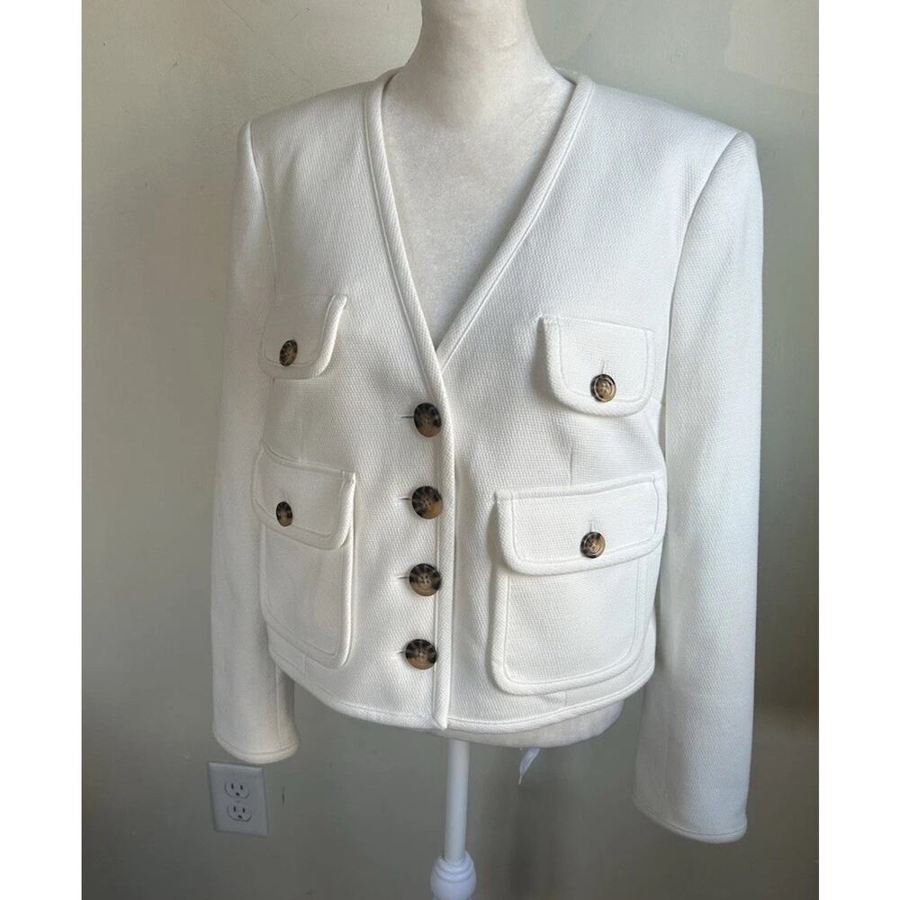VERONICA BEARD Isola Jacket Women’s 8 Off White Stretch V-Neck Designer Nwt $598 - Picture 5 of 16
